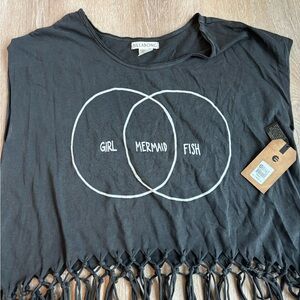 Billabong crop fringe shirt grey small NWT